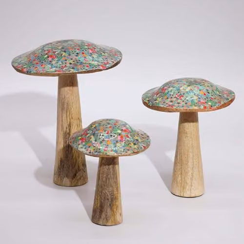 Serenityy Large Wooden Mushroom with Multicolour Mediterranean Geometric Tile Pattern – 3