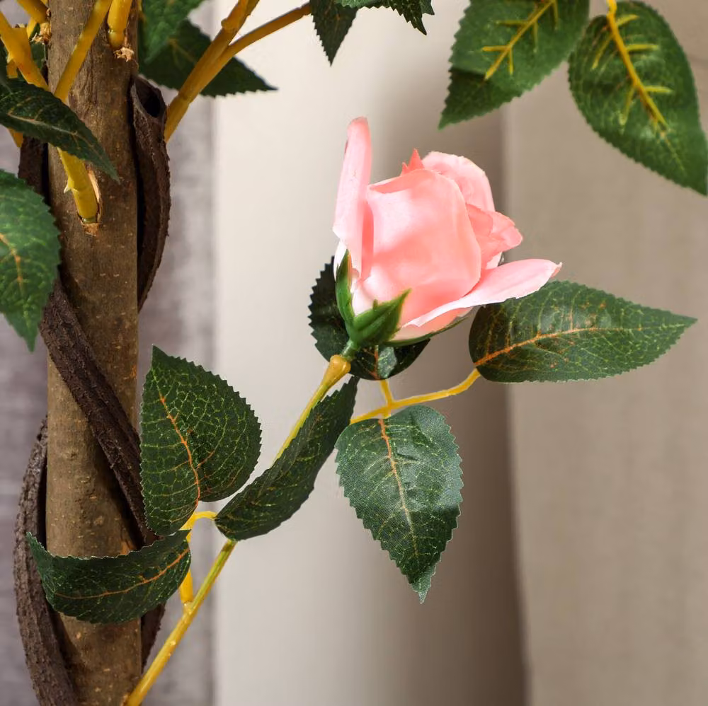 STILVORA Set of 2 Pink Artificial Rose Plants, Height: 90 cm – 7