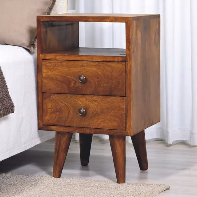 Artisan Furniture Mid Century Mango Wood Bedside Table in Brown