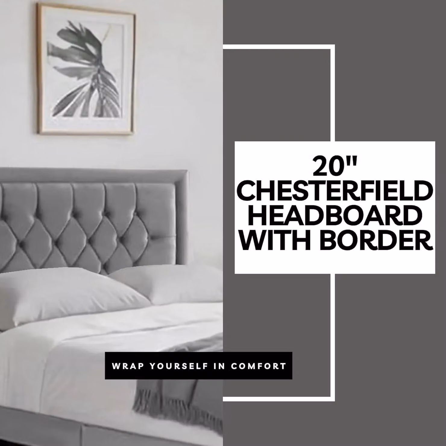 Bed Time UK Plush Grey Velvet Super King Divan Bed with Hybrid Mattress, 2 Drawers and 20 inch Chesterfield Headboard, W/D/H: 200 x 200 cm – 2