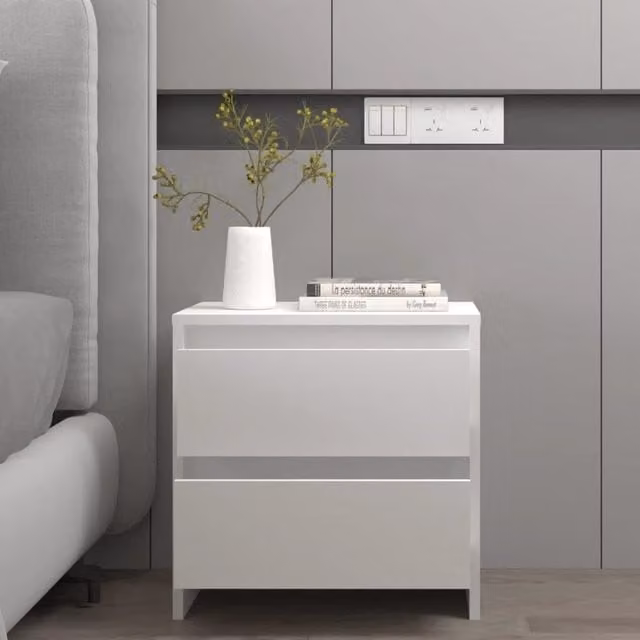 Berkfield Home White Bedside Cabinet in Engineered Wood W/D/H: 45 x 34.5 x 44.5 cm – 1