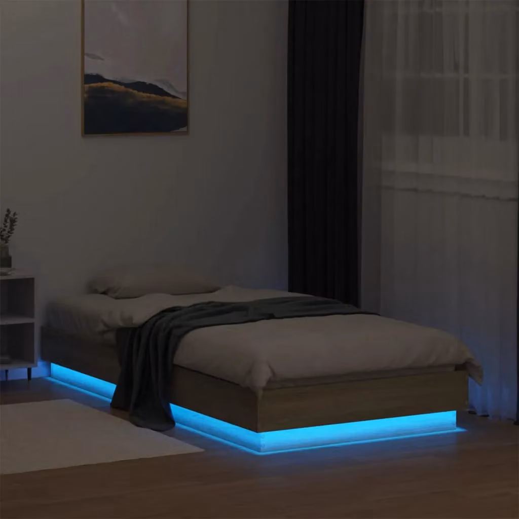 Berkfield Home Single Bed Frame in Sonoma Oak Brown with LED Under-Bed Lighting and USB Charging Port, W/D/H: 90 x 190 cm – 4