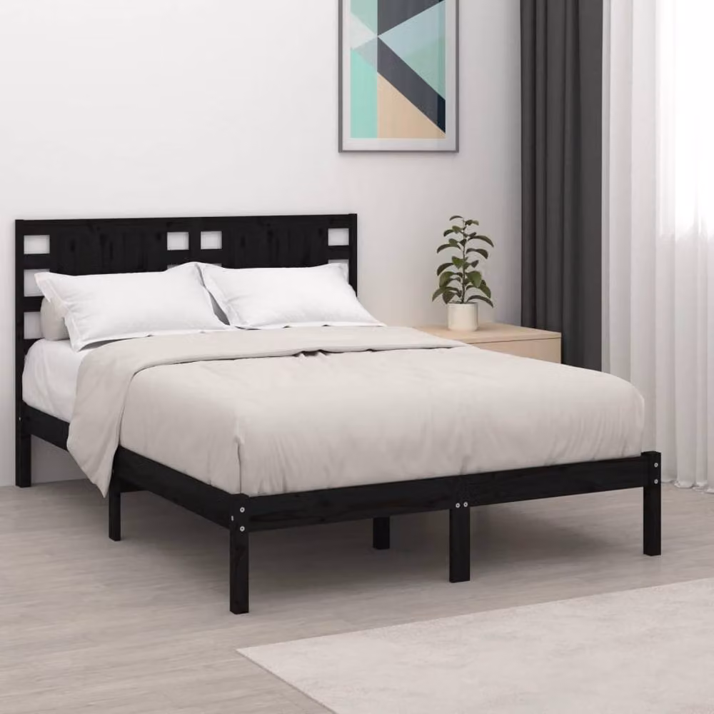 Berkfield Home Beautiful Black Solid Wood Pine Bed Frame W/D/H: 200 x 100 x 206 cm – 2