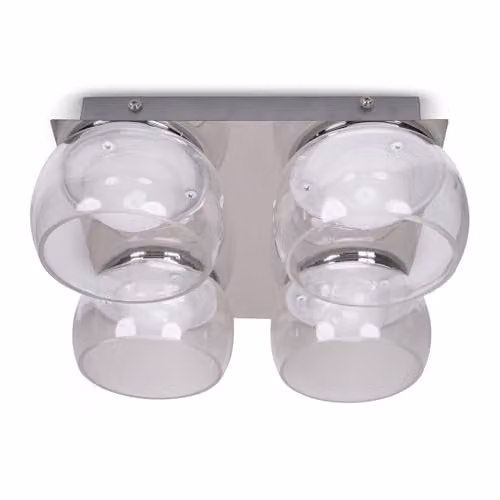 ValueLights Alissa 4 Way LED Flush Ceiling Light in Chrome with Transparent Glass Shades, IP44 Rated for Bathroom and Hallway Use
