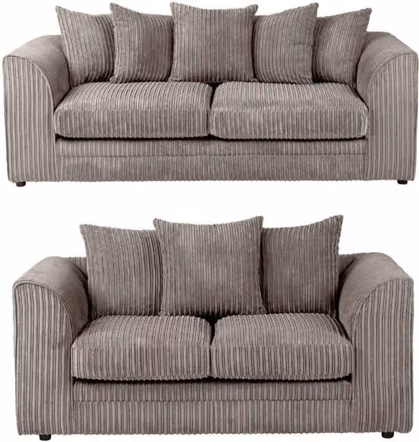 SquareBoxx Asher Jumbo Cord 3+2 Seater Sofa Set in Grey