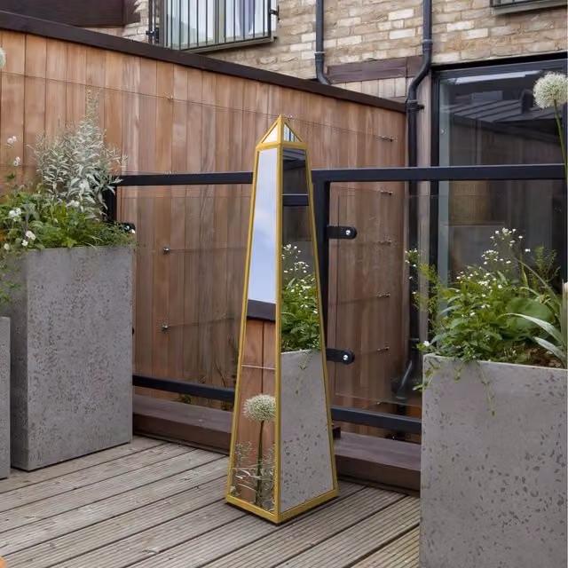 MirrorOutlet Gold Metal Edged Obelisk Mirrored Garden Ornament, Height: 100 cm