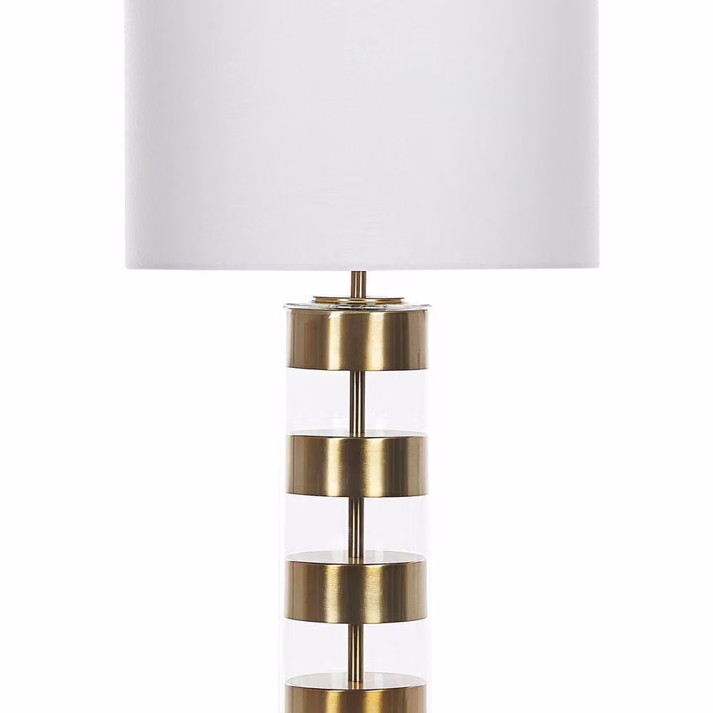 Wyld and Coco Table Lamp with Gold/Brass Glass Base and White Fabric Drum Shade – 2