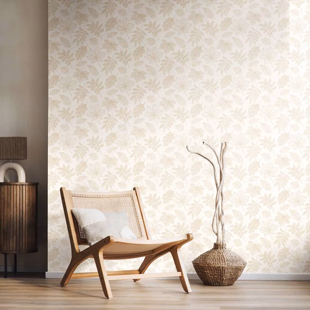 Hoopla Walls Leaf Silhouette Botanical Floral Wallpaper in White and Oatmeal, 10m Roll – 2
