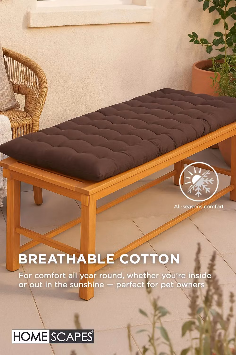 Homescapes Chocolate Brown 2 Seater Garden Bench Cushion, W: 108 cm, D: 42 cm – 4