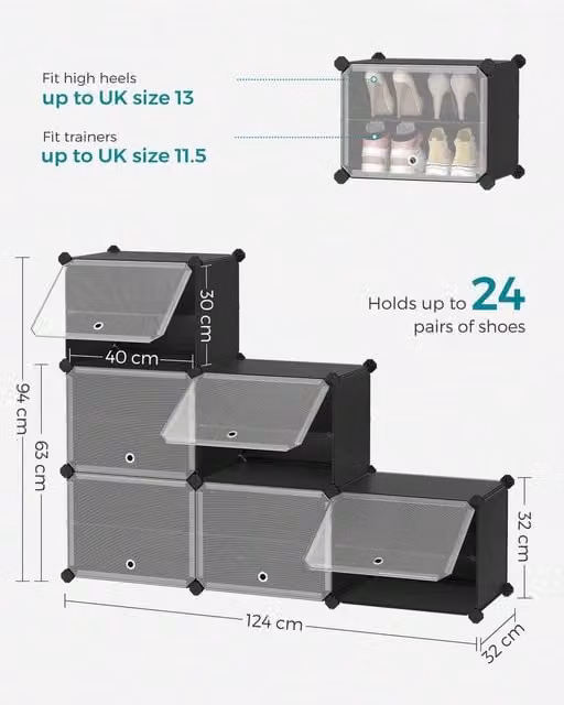 SONGMICS 6-Slot Interlocking Cube Shoe Rack in Black