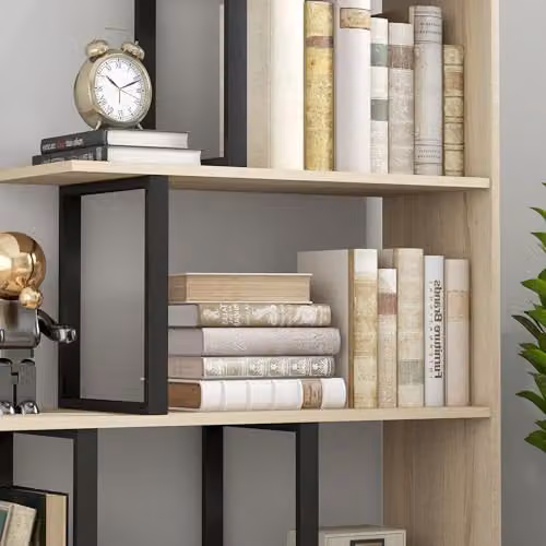 HOMCOM 5-Tier Industrial Ladder Shelf and Bookcase in Oak – 4