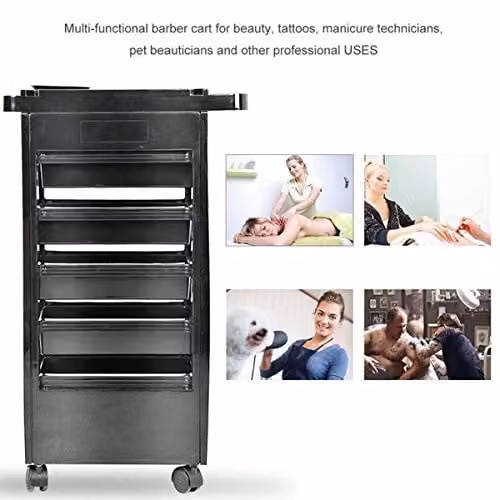HYGRAD 6 Tier Black Salon Trolley for Hairdresser Accessories and Essentials – 6