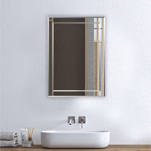 AicaBathroom Modern Double Layer Frameless Rectangular Wall Mirror in White