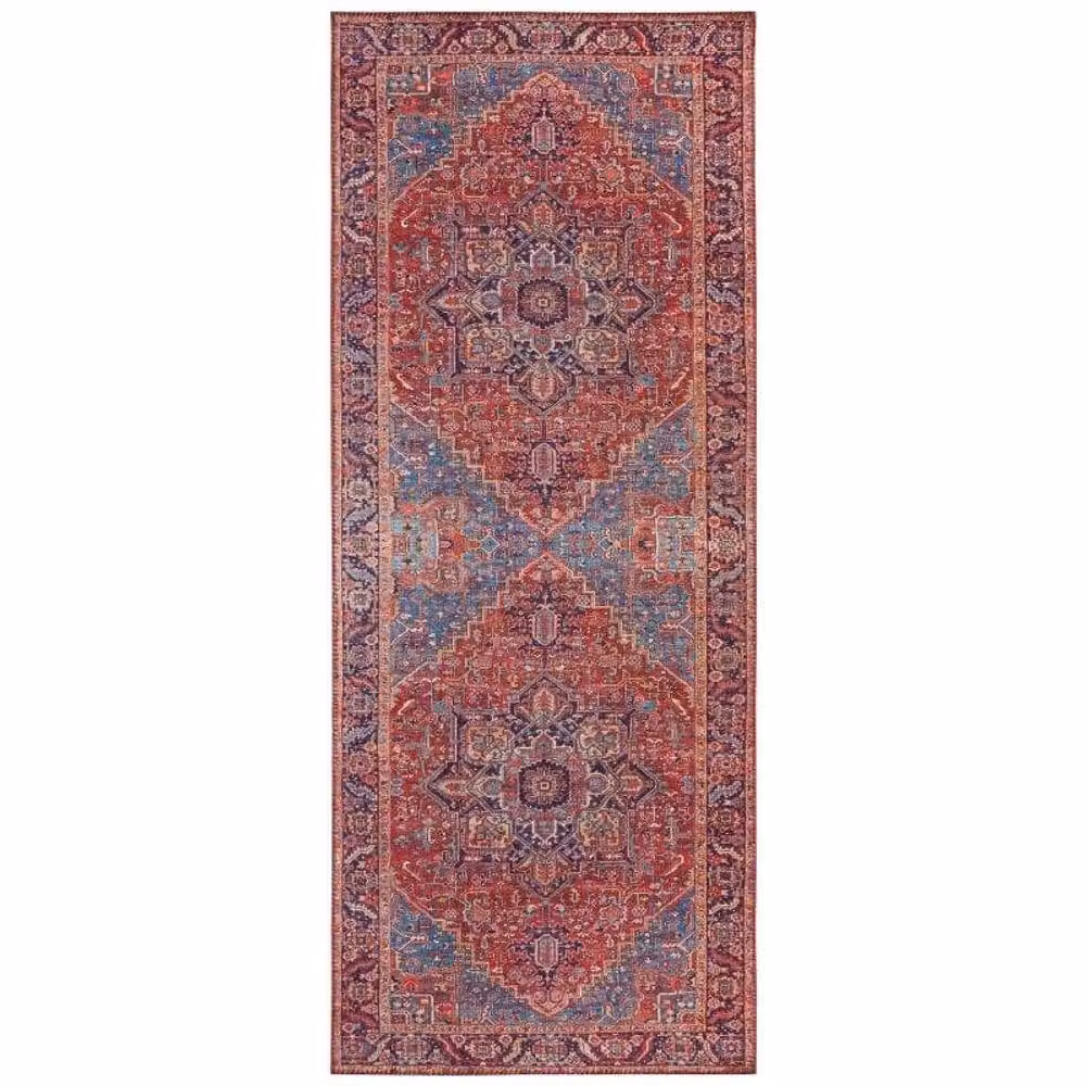 THE RUGS Amata Oriental Vintage Medallion Flatweave Rug, Red and Multicolour, W: 80 cm, L: 200 cm – 3