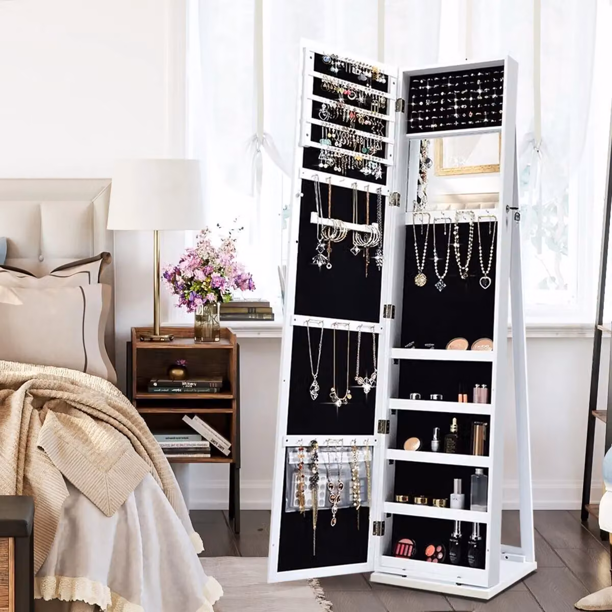 Costway 3-in-1 Full-Length Mirrored Jewelry Armoire and Organizer in White – 2