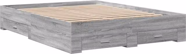 Berkfield Home Modern King Size Bed Frame with Drawers, Grey Sonoma, W/D/H: 150 x 203 x 32 cm