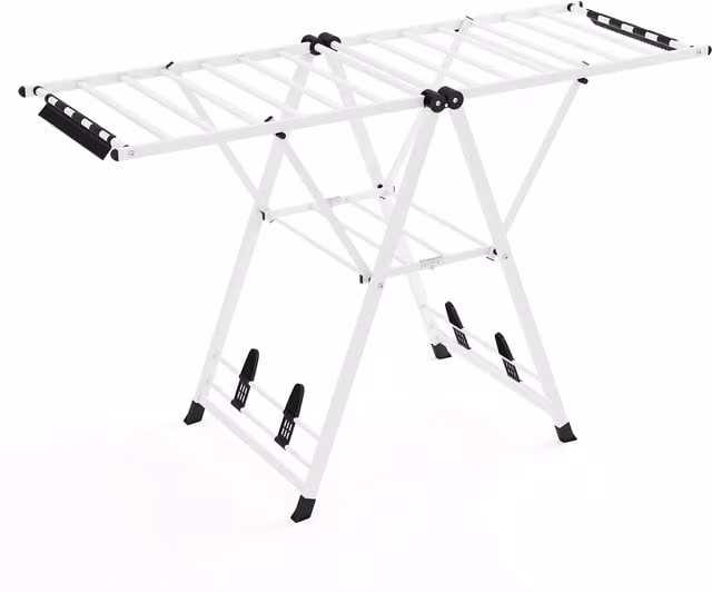 COSTWAY Foldable Metal Clothes Drying Rack with Wing Arms, White