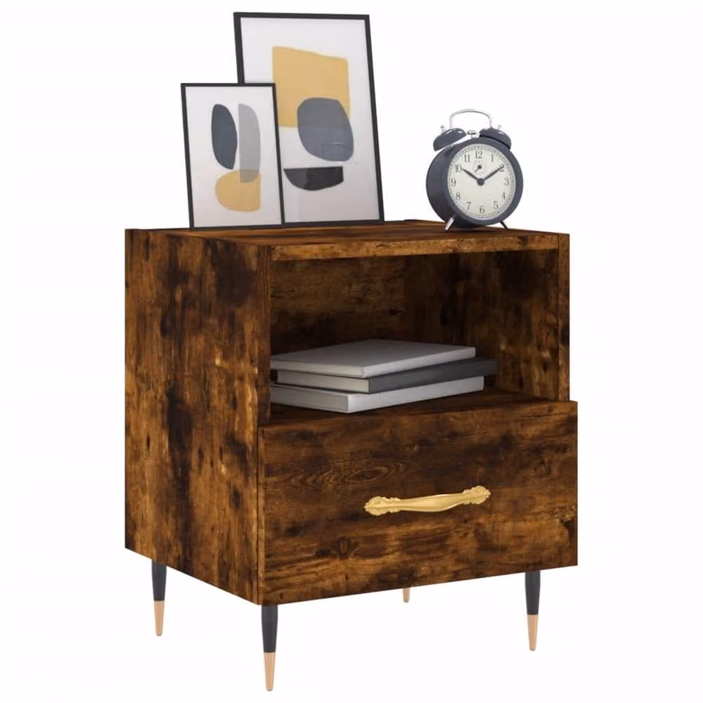 Berkfield Home Set of 2 Smoked Oak Bedside Cabinets in Brown, W/D/H: 40 x 35 x 47.5 cm – 3