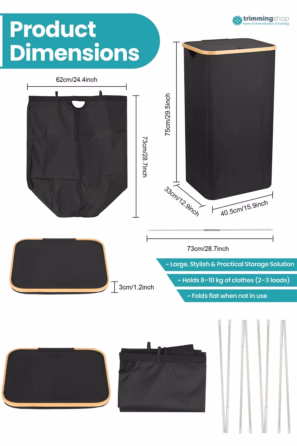 Neel Blue 100L Foldable Laundry Hamper with Lid in Black and Blue – 2