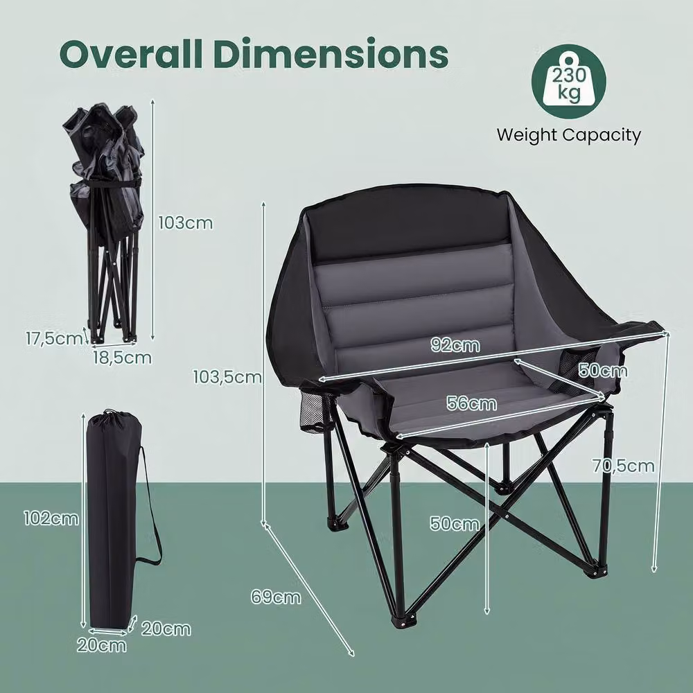 Gymax Heavy Duty Oversized Folding Camping Armchair with Padded Seat in Black – 2