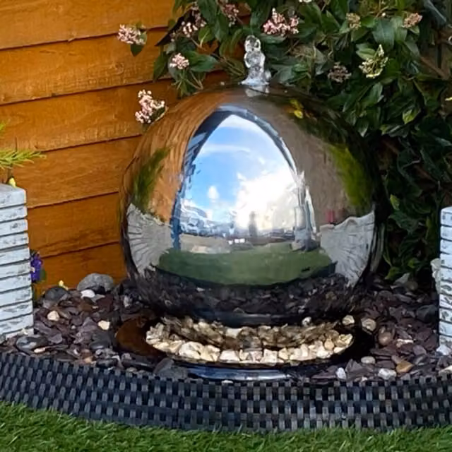 Tranquility Modern Stainless Steel Sphere Water Feature, Grey/Silver, Height: 75 cm