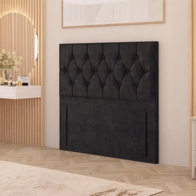 Somnior Beds Ltd Chesterfield Plush Velvet Floor Standing Upholstered Headboard in Black, King Size