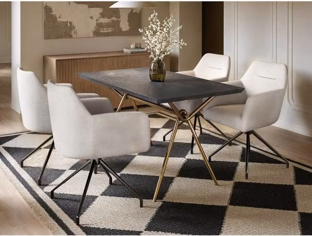 Solace+Co Lexi Rectangular Dining Table and 4 Isla Swivel Dining Chairs Set in Cream – 1