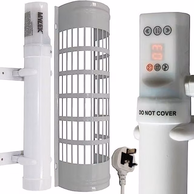 Mylek Silver Tubular Heater and Cage Guard with Built-in Digital Timer and Frost Protection, Wall Mounted, Height: 31 cm