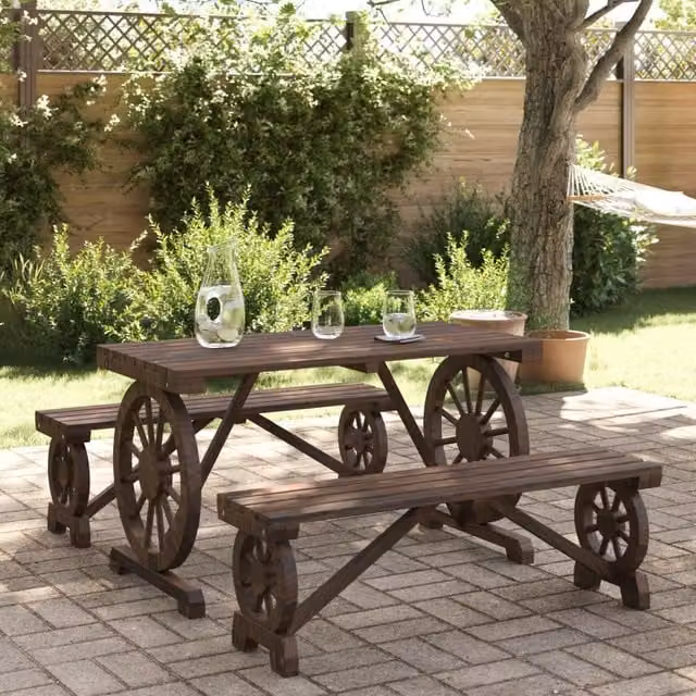 Berkfield Home 3 Piece Rustic Solid Wood Garden Dining Set in Brown – 1