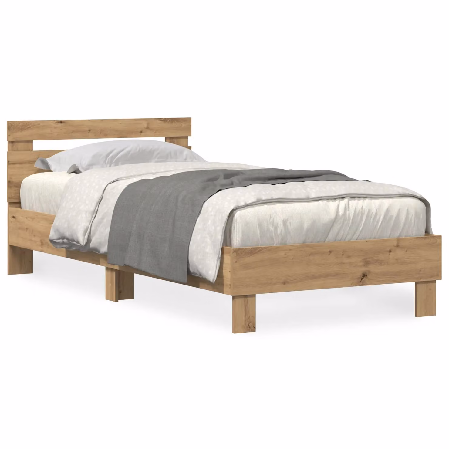 Berkfield Home Artisan Oak Bed Frame with LED Under-Bed Lighting in Brown, W: 75 cm, L: 190 cm – 2