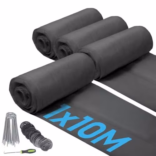 Harbour Housewares 50gsm Weed Control Fabric Set with Pegs and Plates, Black