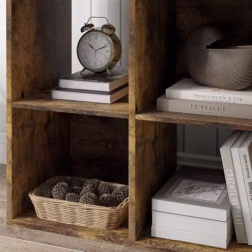 HOMCOM 6-Cube Freestanding Bookshelf and Display Shelving Unit in Rustic Brown – 5