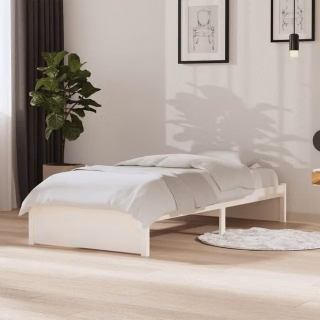 Berkfield Home Single Solid Pine Wood Bed Frame in White, W/D/H: 90 x 190 cm