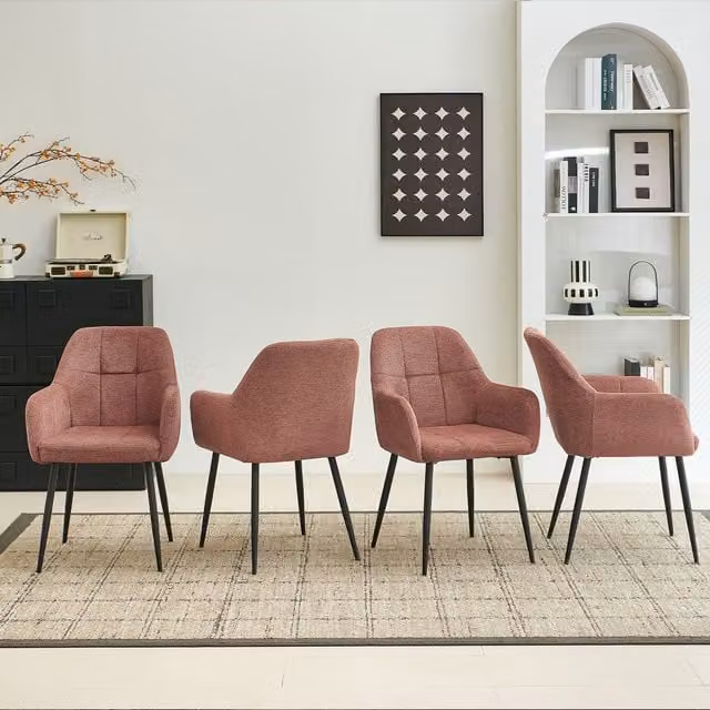 SONARA Set of 4 Modern Ergonomic Dining Chairs with Plush Red Chenille Fabric and Metal Legs