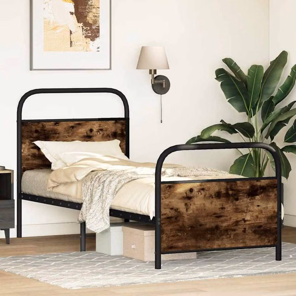 Berkfield Home Elegant Small Single Bed Frame in Brown Oak and Metal, W/D/H: 80 x 190 cm – 3
