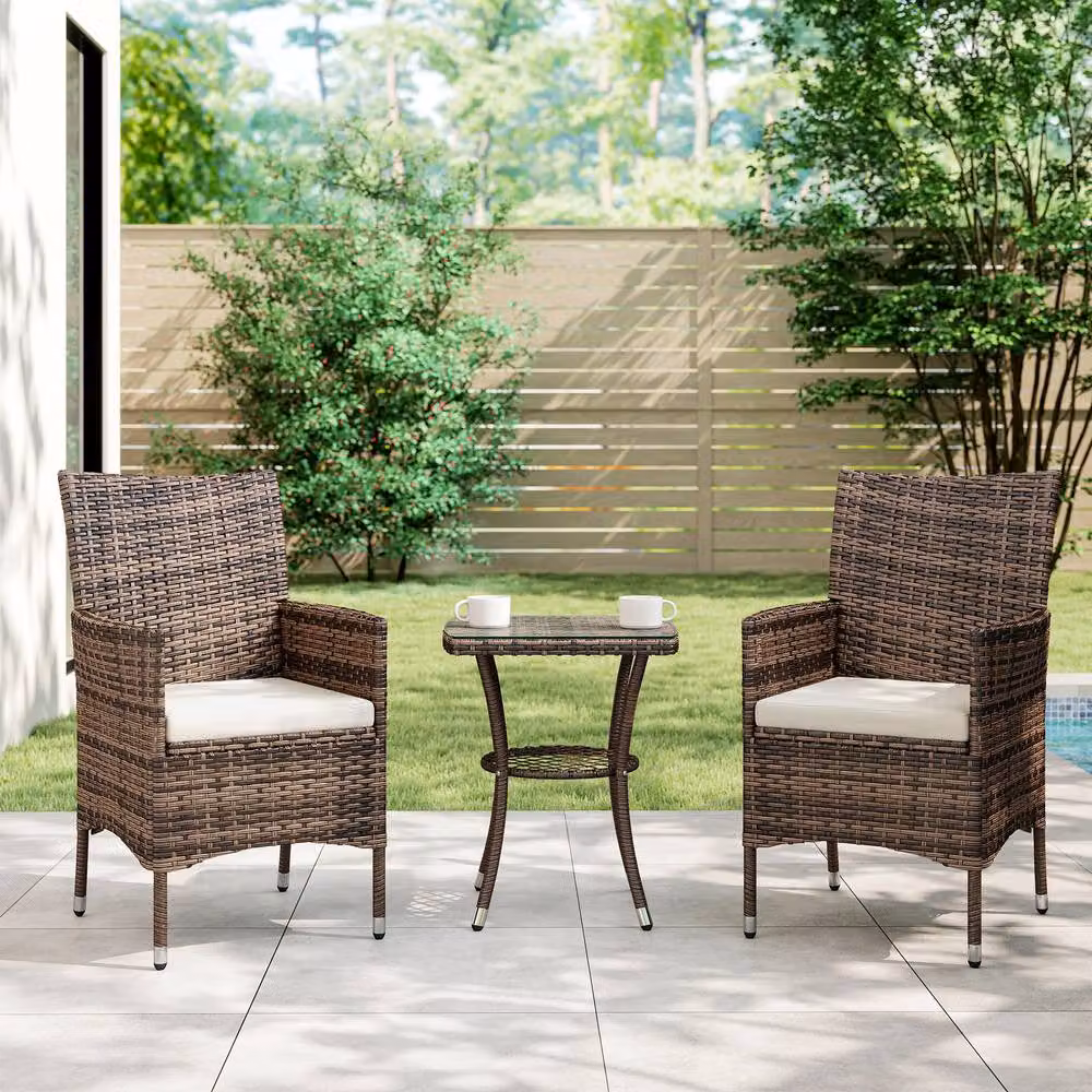 ERGOVEXA 2 Seat Twin Rattan Bistro Chair and Table Set in Brown – 4