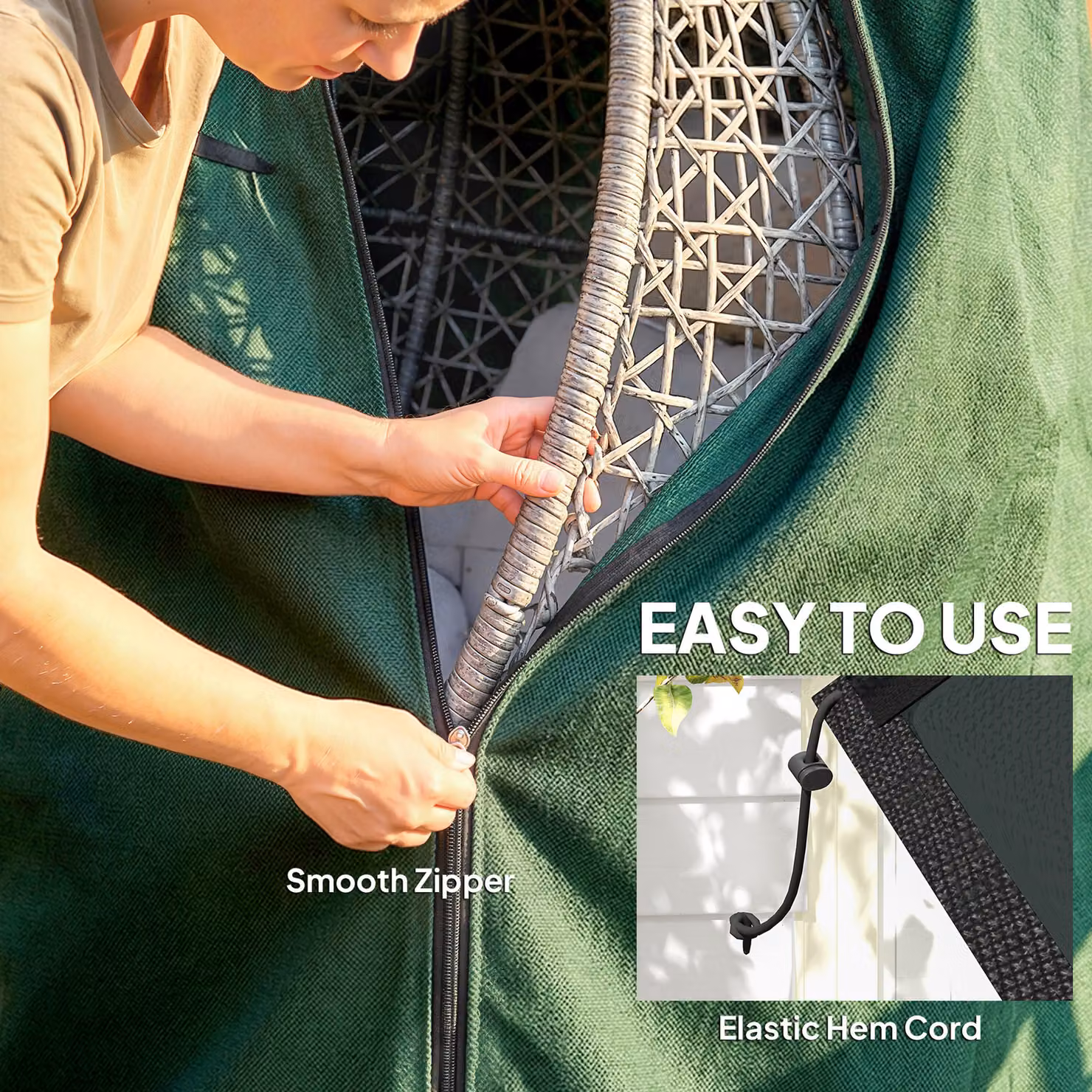 Outsunny Green Hanging Egg Chair Protective Cover with Zip Closure – 5