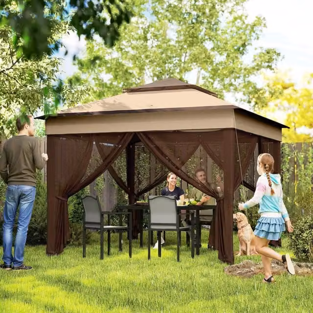 OUTSUNNY Multicolour Pop Up Gazebo Tent with Netting, W/D/H: 300 x 300 x 252 cm – 1