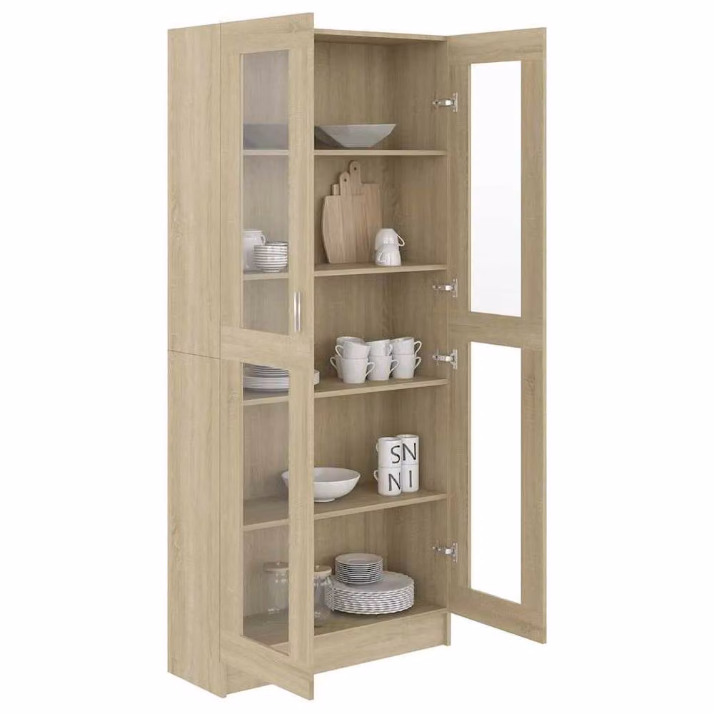 Berkfield Home Sonoma Oak Vitrine Cabinet with Glass Doors, Brown, W/D/H: 82.5 x 30.5 x 185.5 cm – 2