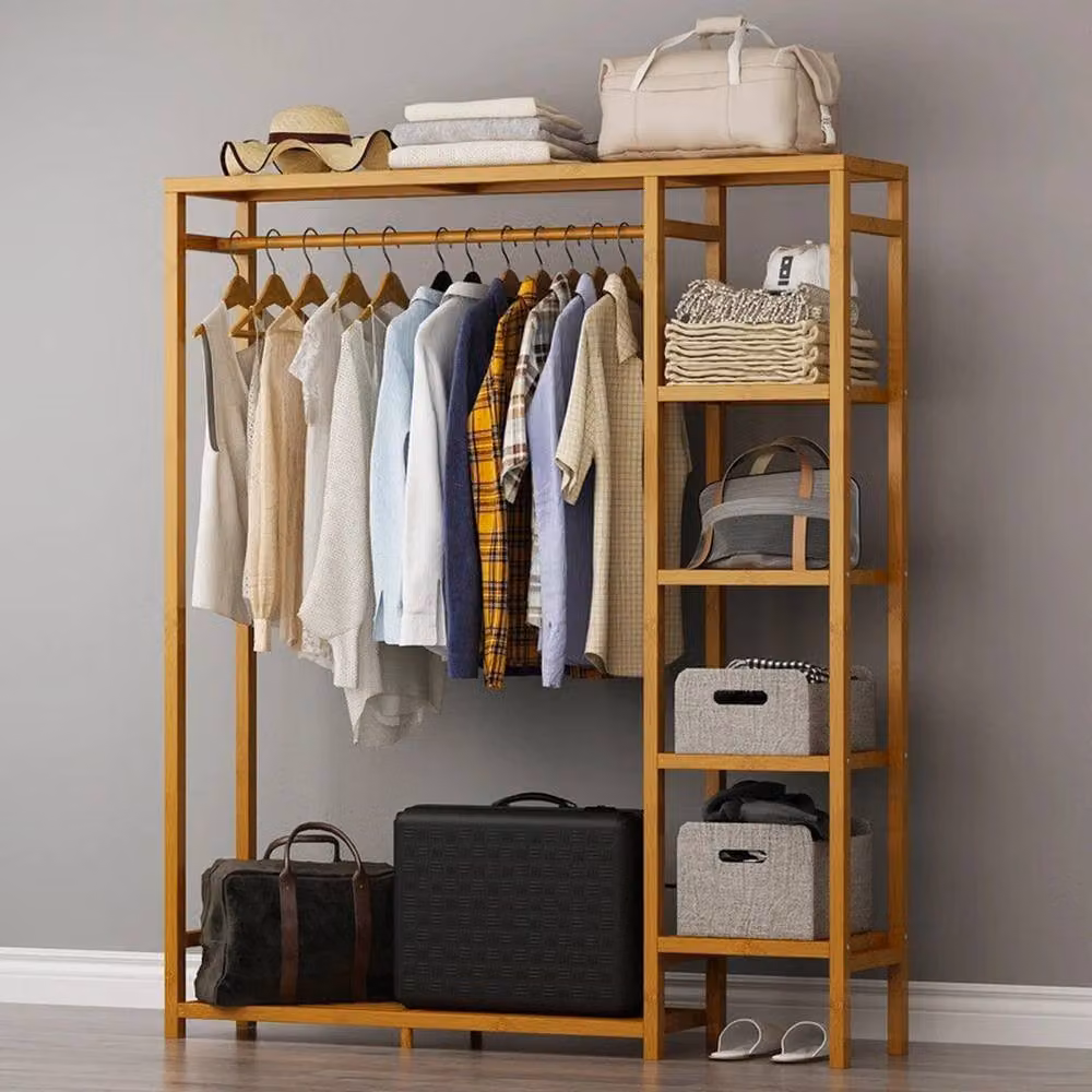 NESTLUNE Heavy Duty Minimalist Wood Clothes Rail in Brown – 5