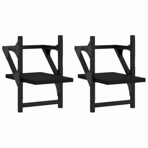 vidaXL Set of 2 Wall-Mounted Shelves with Bars in Black, W/D/H: 20 x 25 x 30 cm