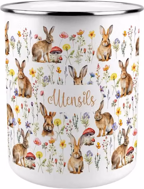 Purely Home Wild Meadow Rabbits Kitchen Utensil Holder, Multicoloured Metal Freestanding Organiser