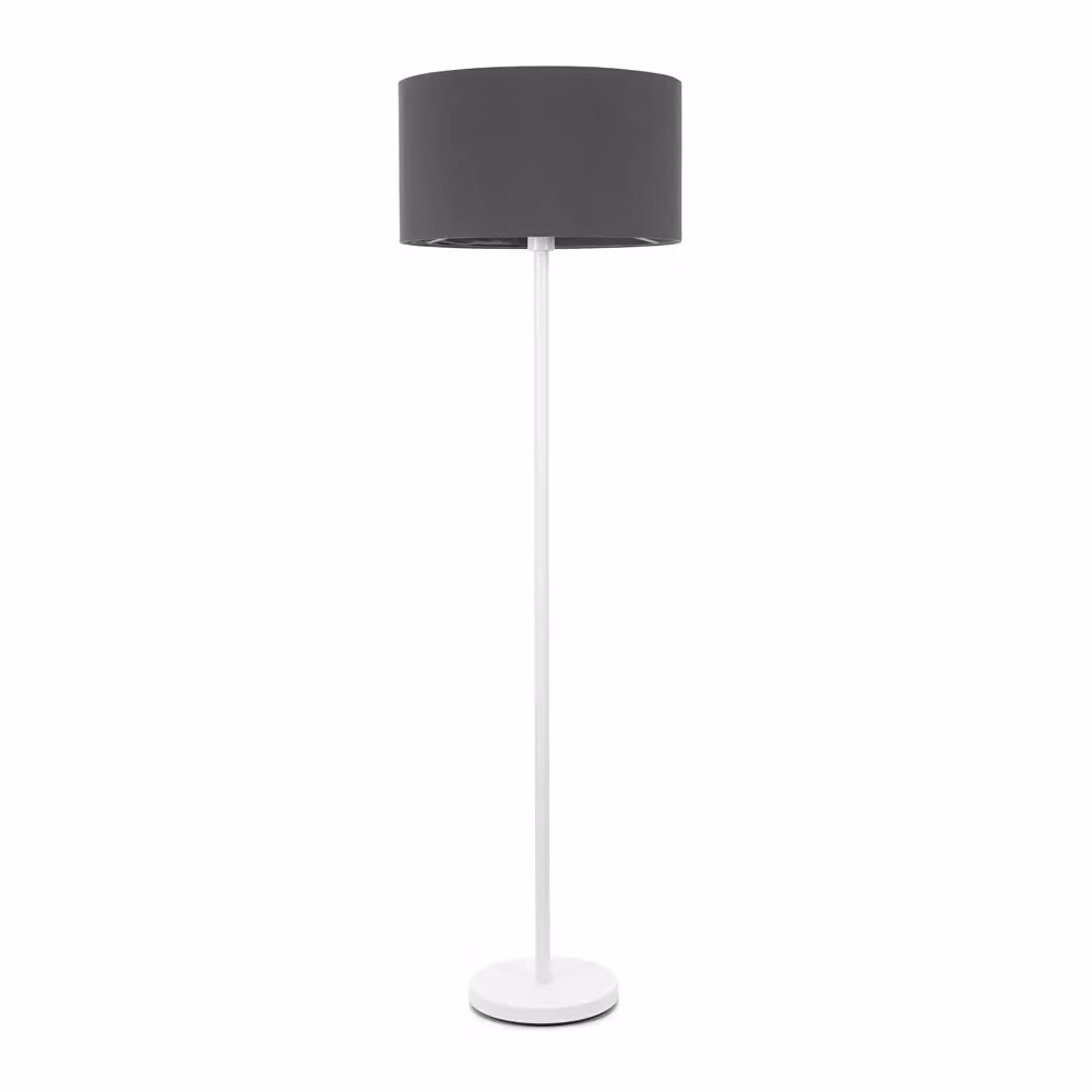 ValueLights Charlie White Metal Single Stem Floor Lamp with Grey Fabric Drum Shade – 2