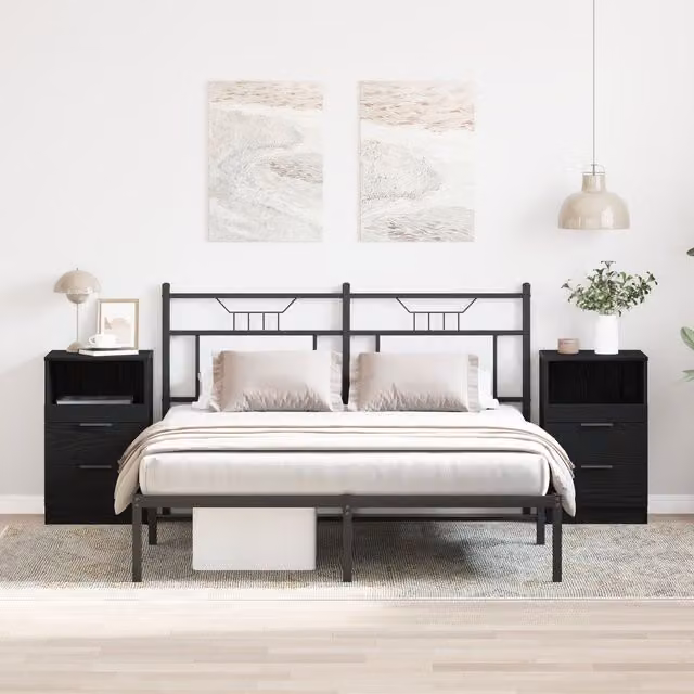 Berkfield Home Set of 2 Black Oak Bedside Cabinets, W/D/H: 40 x 35 x 65 cm
