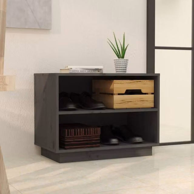 Berkfield Home Grey Solid Wood Pine Shoe Cabinet W/D/H: 60 x 34 x 45 cm – 1