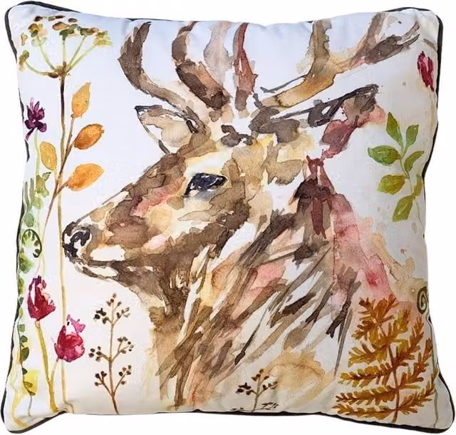 Jennifer Rose Stag Filled Square Velvet Cushion in Multicolour