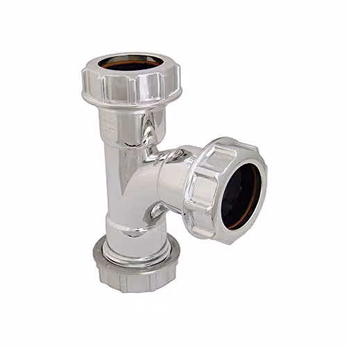 FloPlast CW23 32mm Chrome Style Polypropylene Compression 90 Degree Waste Tee, Silver