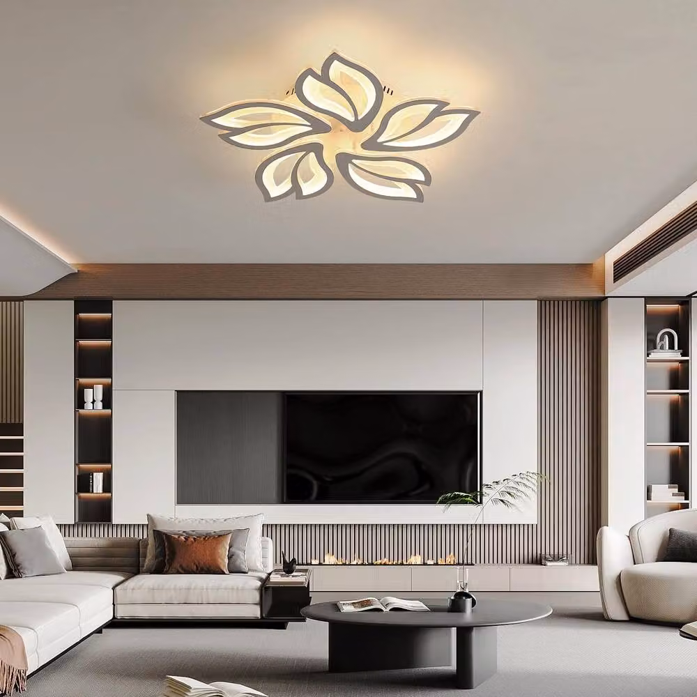 Goeco Modern LED Ceiling Light, Dimmable White Flower Design Chandelier with Remote Control – 4