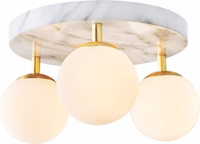 Litecraft Alanis 3 Light Modern Bathroom Flush Ceiling Light in Brass and Glass