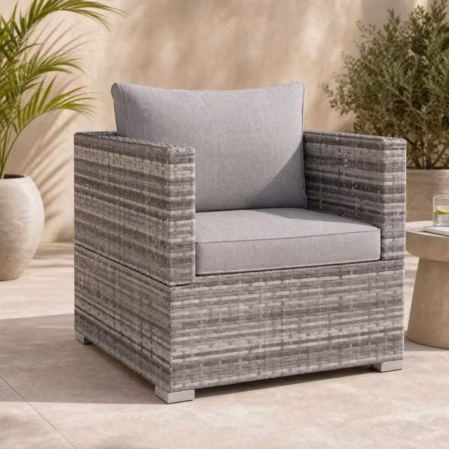 STILVORA Grey Modern Armchair with Rattan and Steel Details – 1